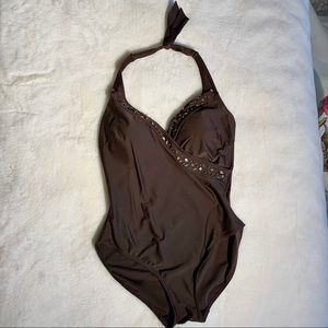 F&F Swimsuit size 18 one piece embellished brown